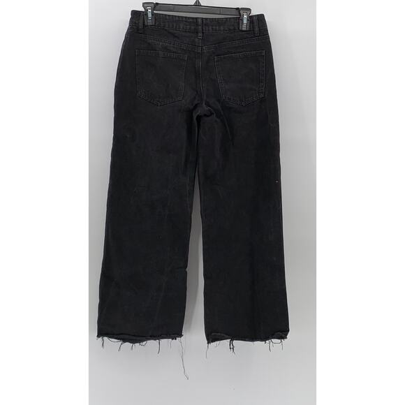 EDIKTED Women's Black Denim Frayed Wide-Leg High-Rise Five-Pocket Jeans SZ S - Picture 2 of 10